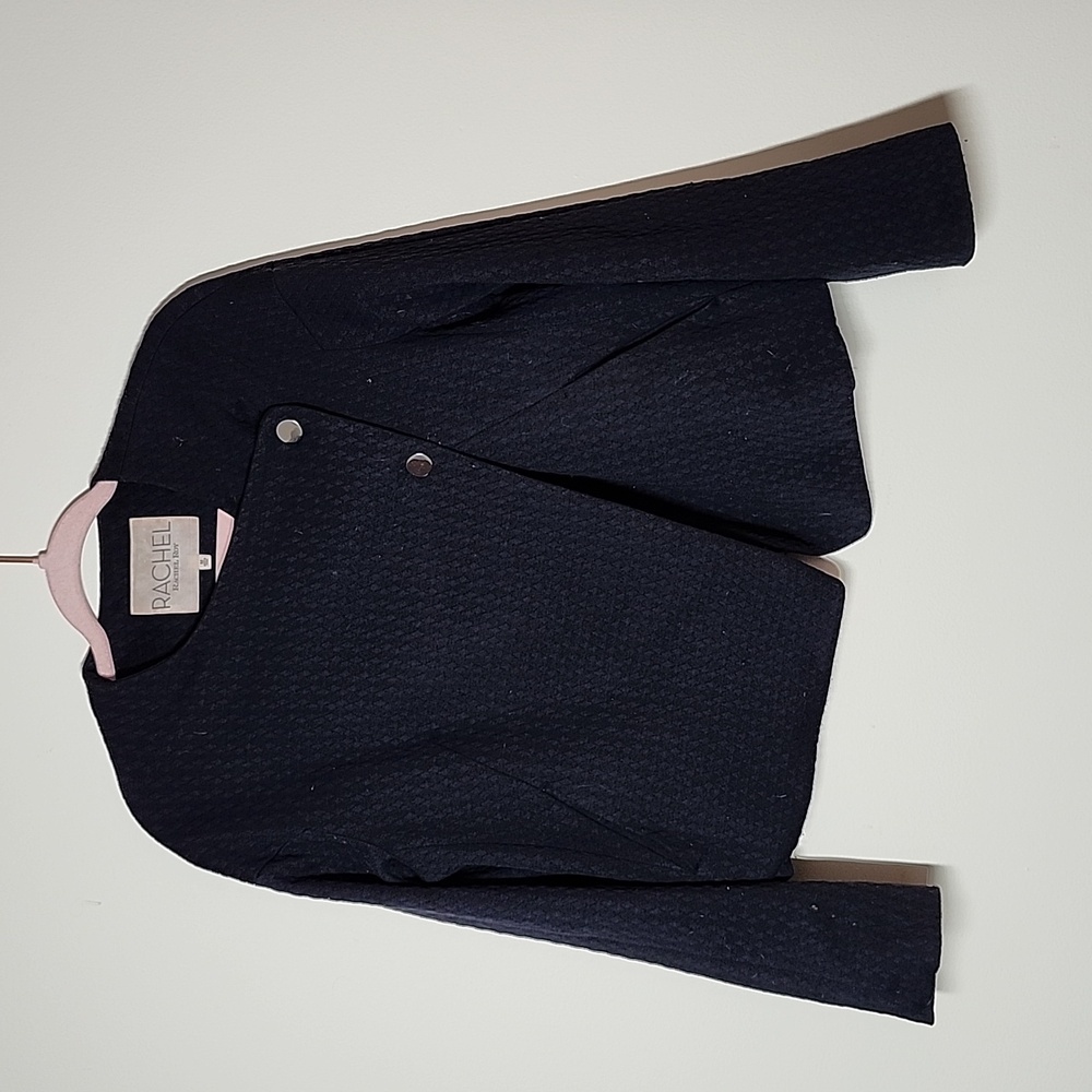 Rachel Rachel Roy navy blue quilted two button wrap blazer cardigan sweater med